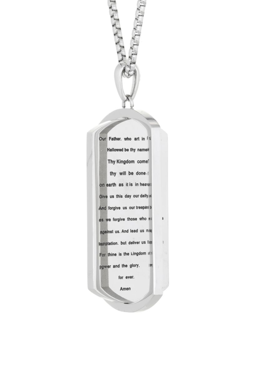 1/10 ct. t.w. Cubic Zirconia Stainless Steel Reversible Lords Prayer Dog Tag Pendant with 24 Inch Chain