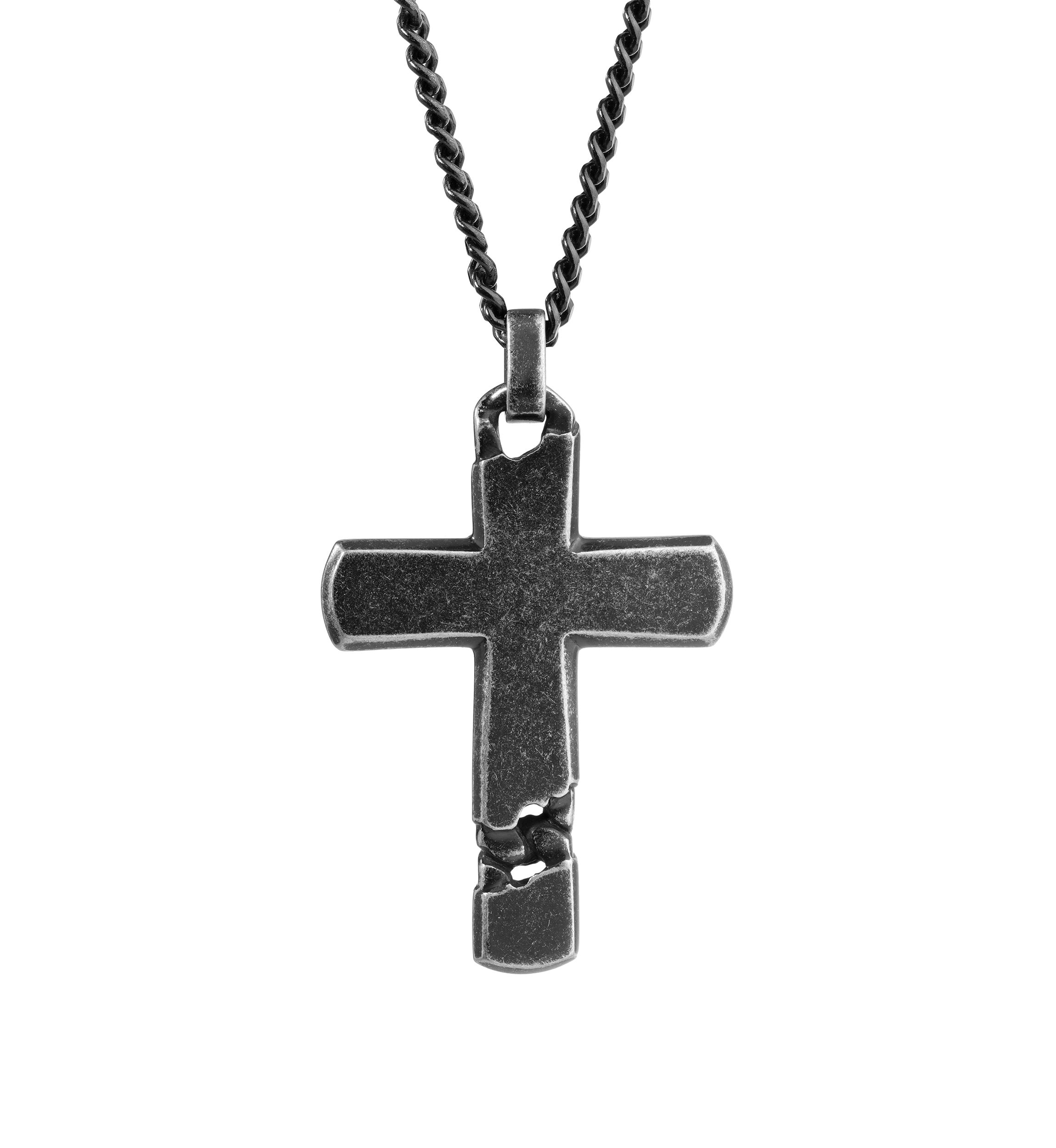 Stainless Cross Pendant Necklace with 24 Inch BIP Curb Chain