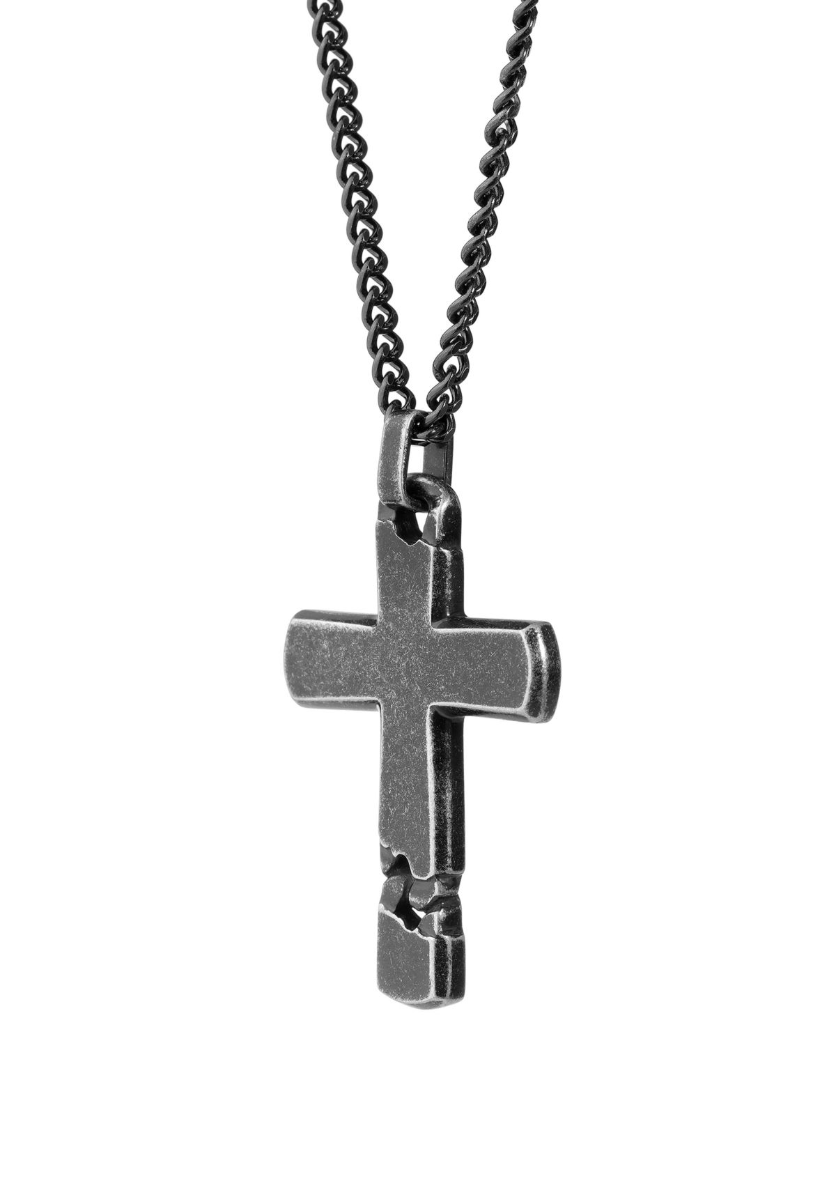 Stainless Cross Pendant Necklace with 24 Inch BIP Curb Chain