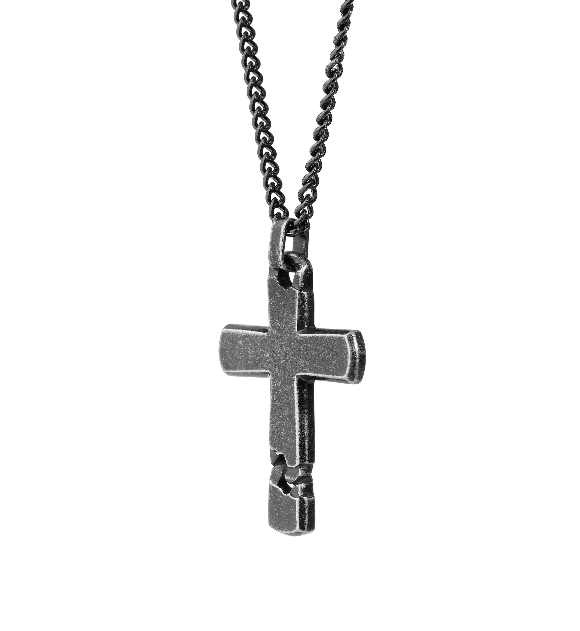 Stainless Cross Pendant Necklace with 24 Inch BIP Curb Chain