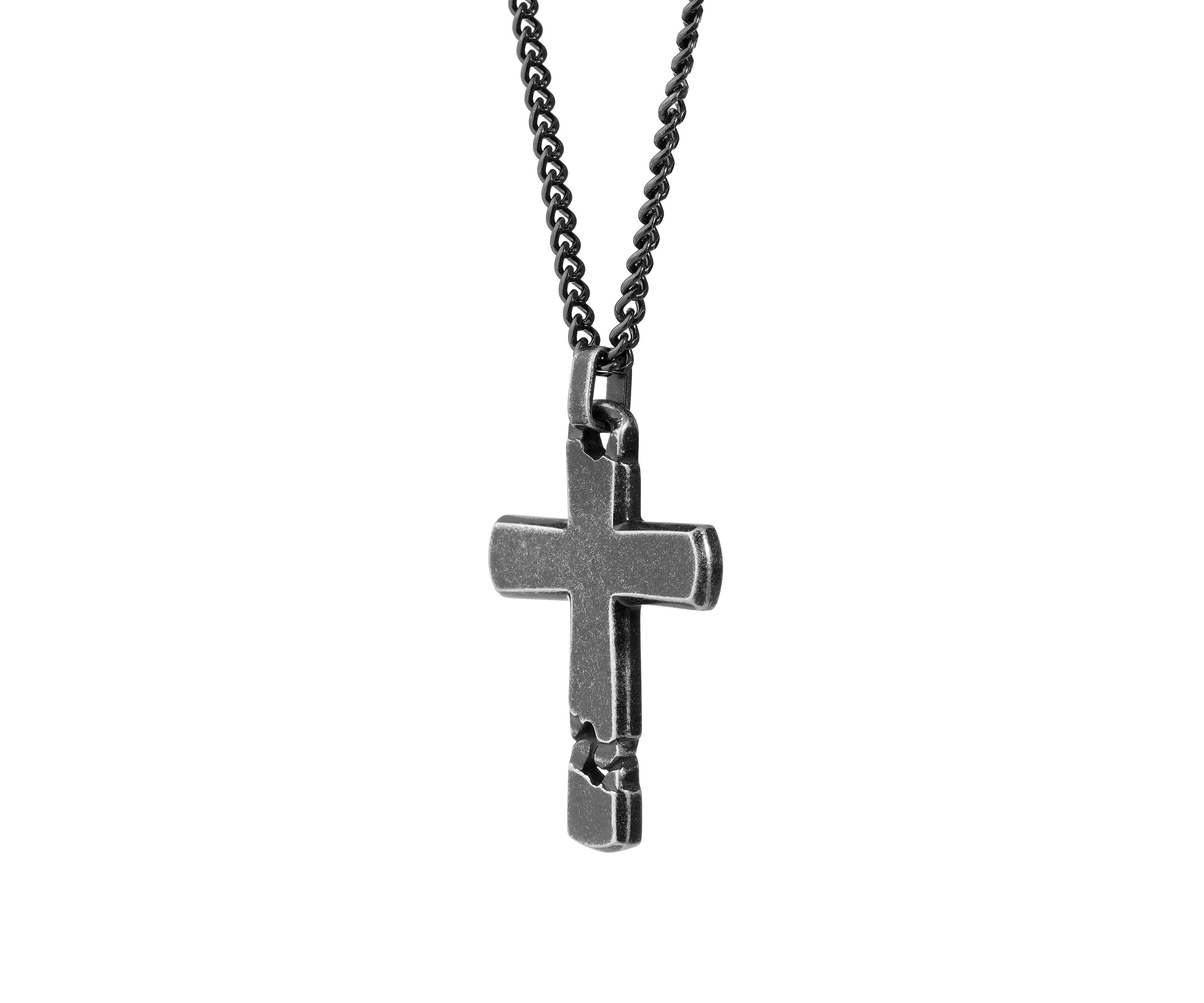 Stainless Cross Pendant Necklace with 24 Inch BIP Curb Chain