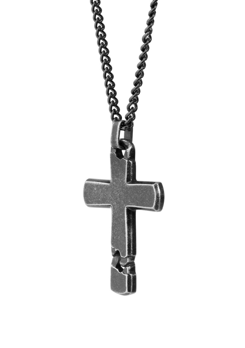 Stainless Cross Pendant Necklace with 24 Inch BIP Curb Chain