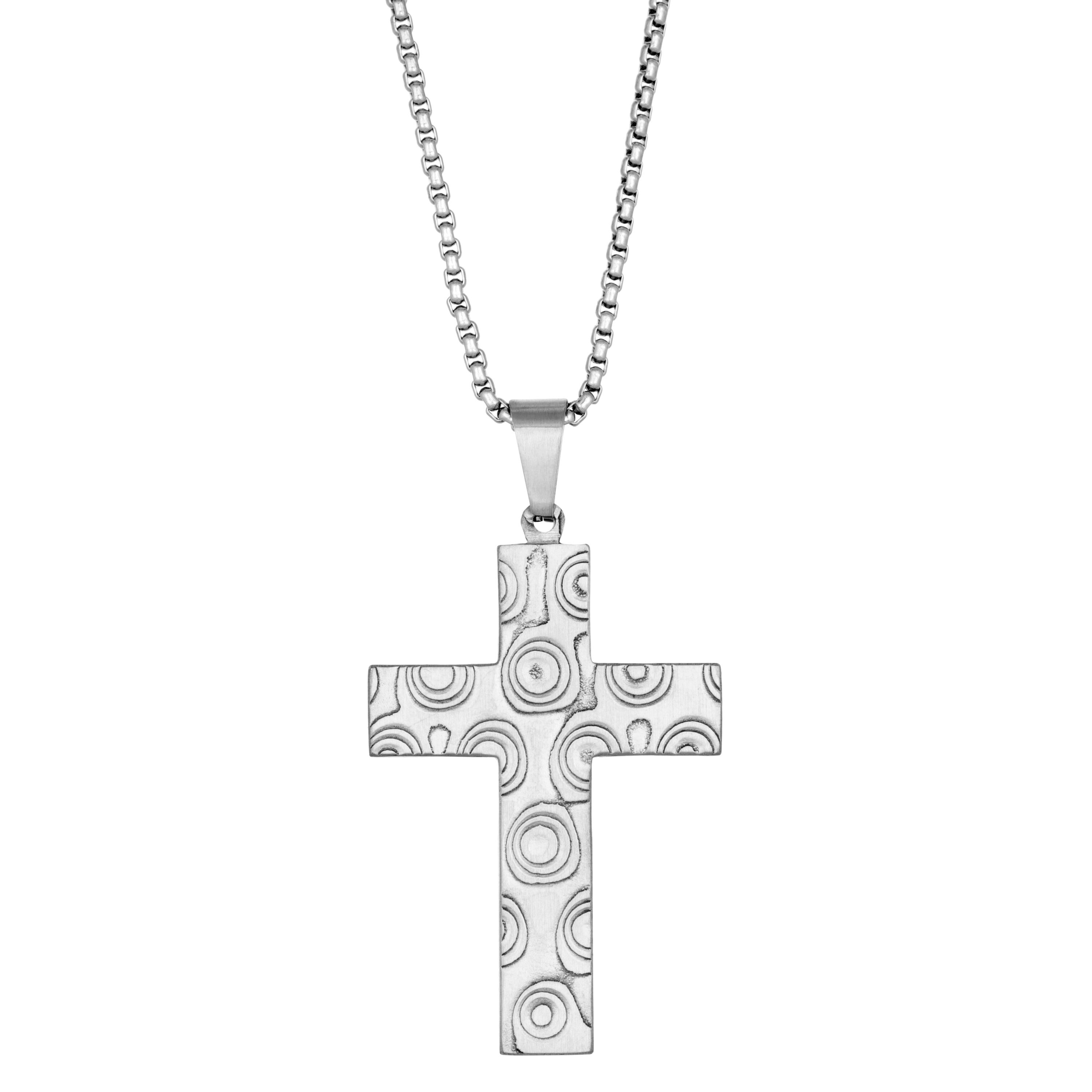 Damascus Steel Cross Pendant Necklace