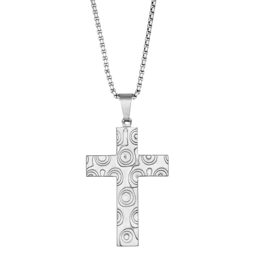 Damascus Steel Cross Pendant Necklace