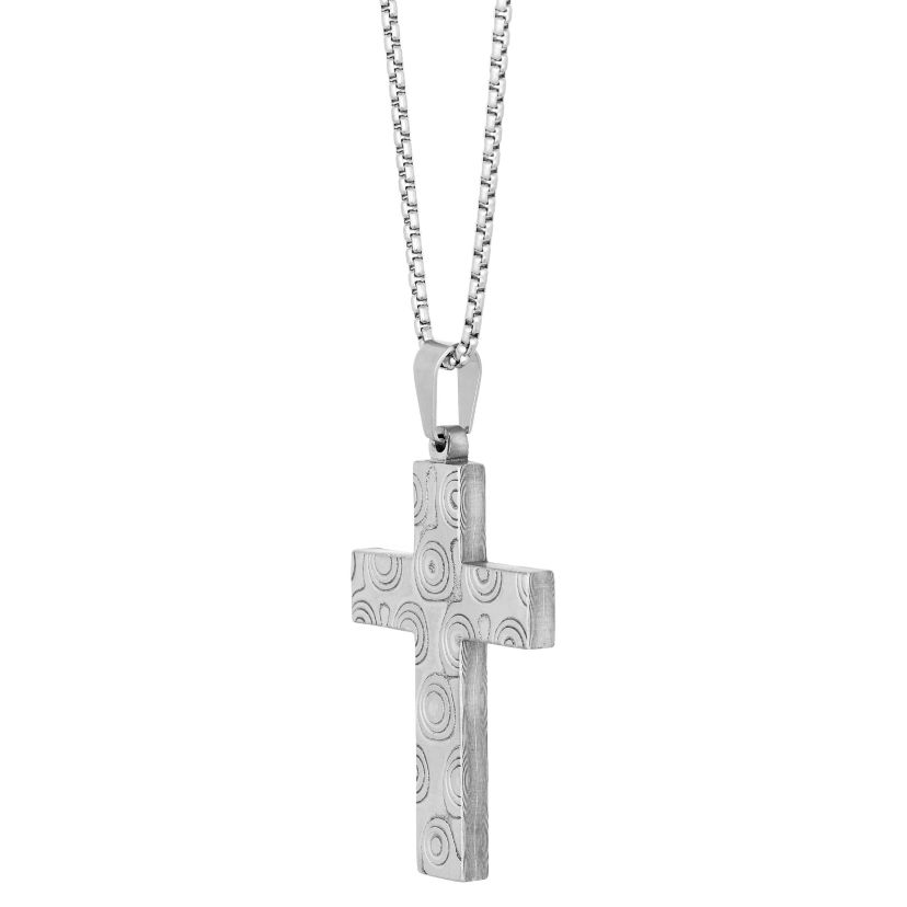 Damascus Steel Cross Pendant Necklace
