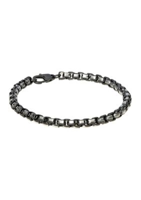Belk & Co Men's Stainless Steel 5 Millimeter Round Box Chain Bracelet with Two Tone Black Ion Plating, 8.5 Inch, 9