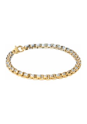 Belk & Co Men's Stainless Steel 5 Millimeter Round Box Chain Bracelet with Two Tone Gold Tone Ion Plating, 8.5 Inch, Yellow, 9