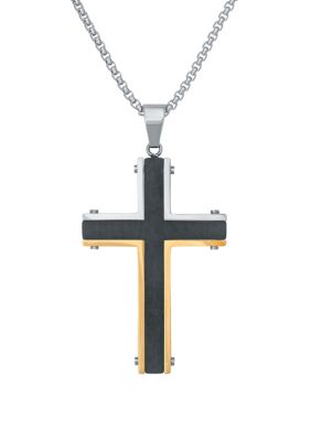 Belk & Co Men's Stainless Steel Cross Pendant on 24 Inch Box Chain Necklace, Silver