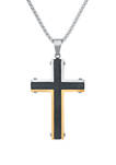 Stainless Steel Cross Pendant on 24 Inch Box Chain Necklace