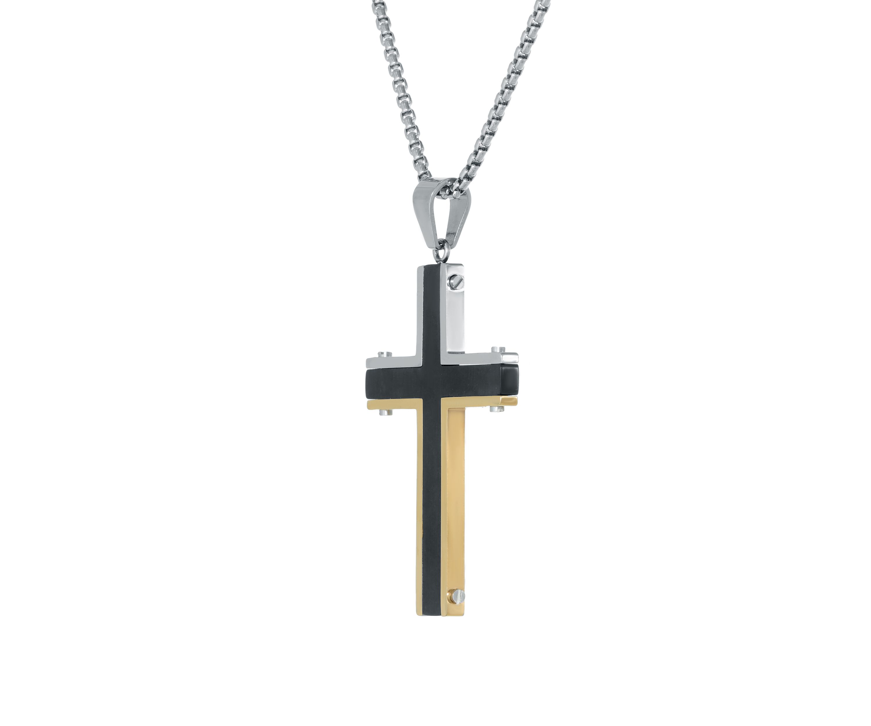 Stainless Steel Cross Pendant on 24 Inch Box Chain Necklace