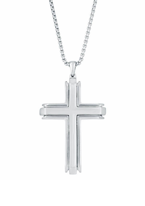 Stainless Steel Cross Pendant with 24 Inch Round Box Chain