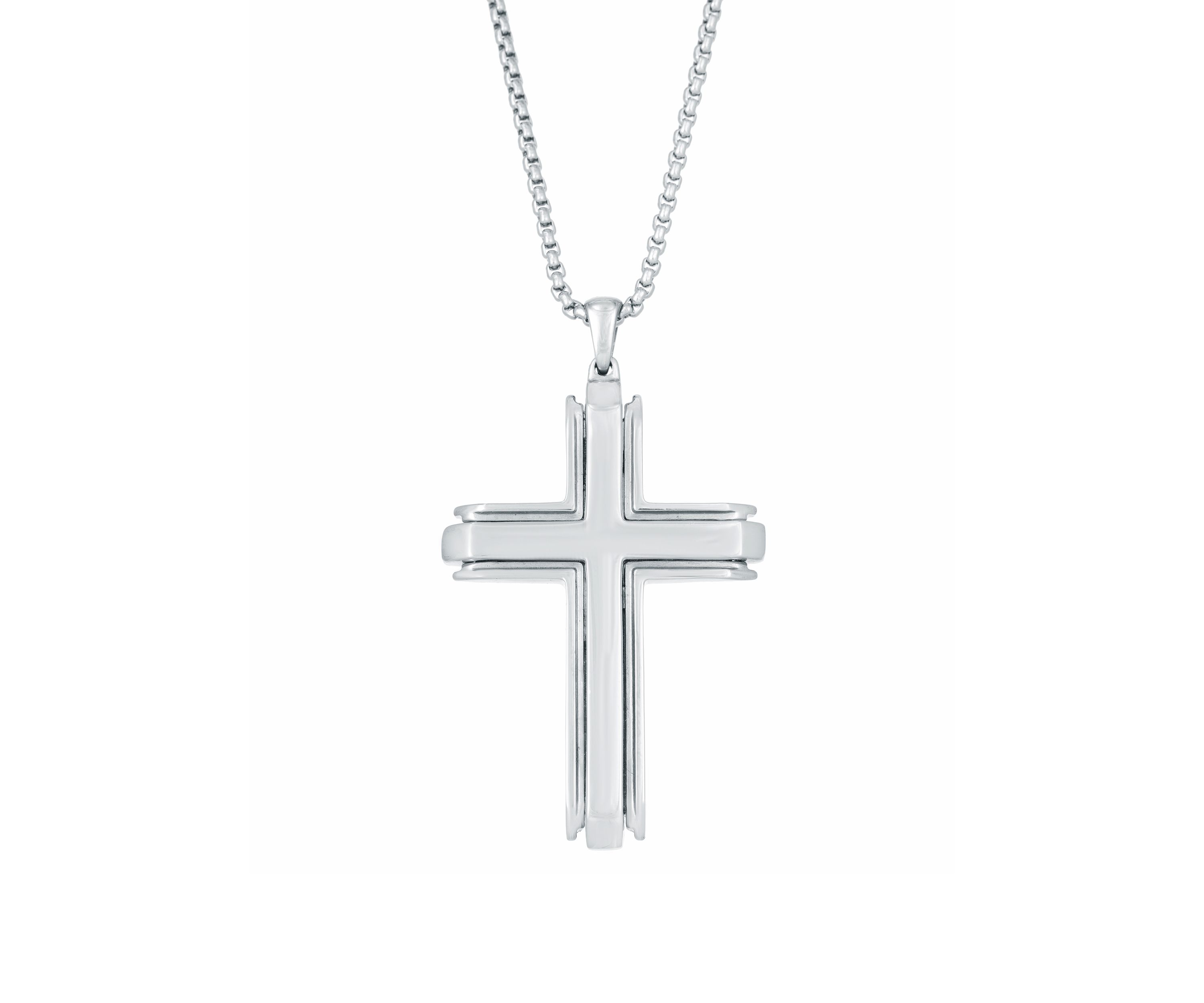 Stainless Steel Cross Pendant with 24 Inch Round Box Chain
