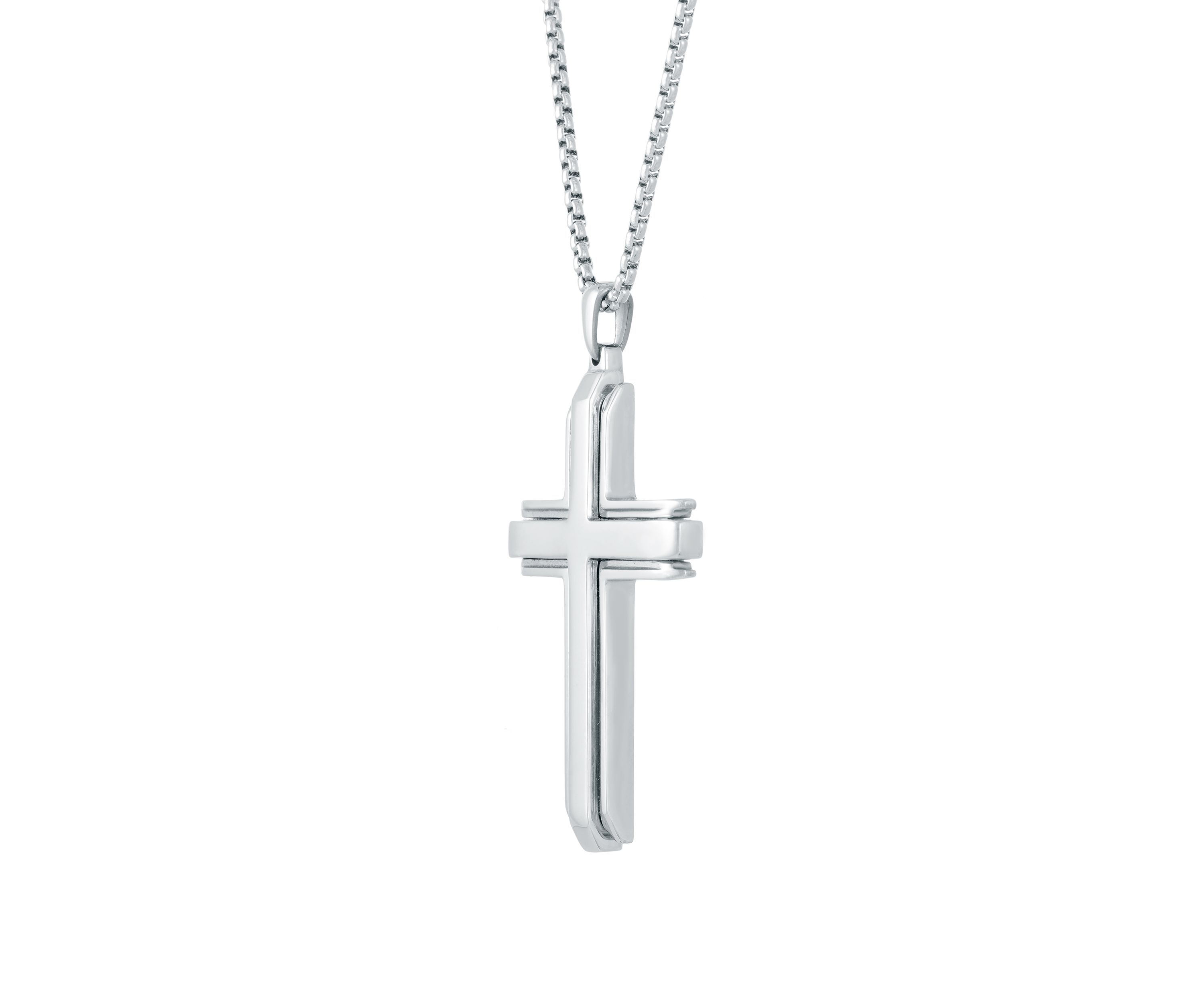Stainless Steel Cross Pendant with 24 Inch Round Box Chain