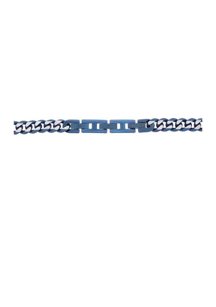 Stainless Steel 8 Millimeter Curb Chain Necklace with Blue Ion Plating, 24 Inch