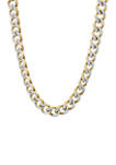 Stainless Steel 8 Millimeter Curb Chain Necklace with Gold Tone Ion Plating, 24 Inch