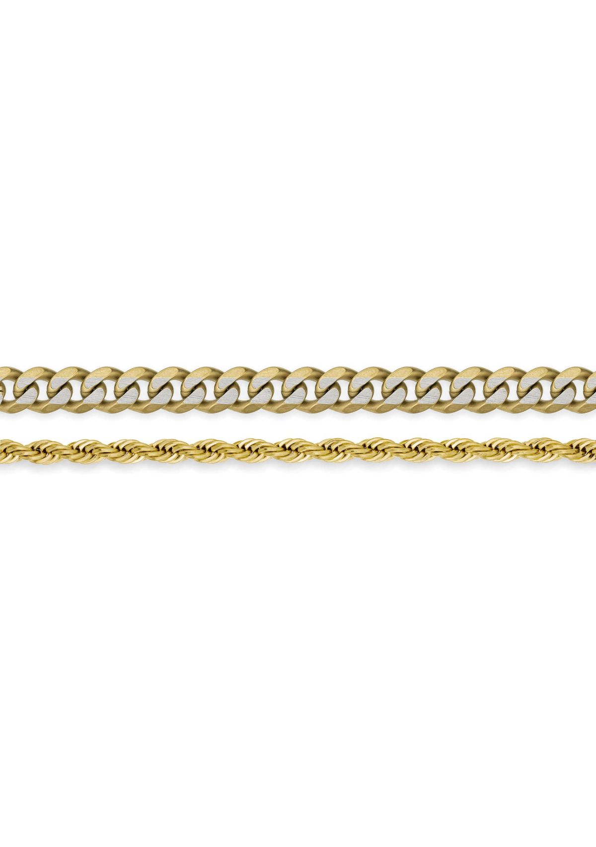 Stainless Steel 8mm Curb & 4mm Rope Layered Chain Necklace with Gold Tone Ip