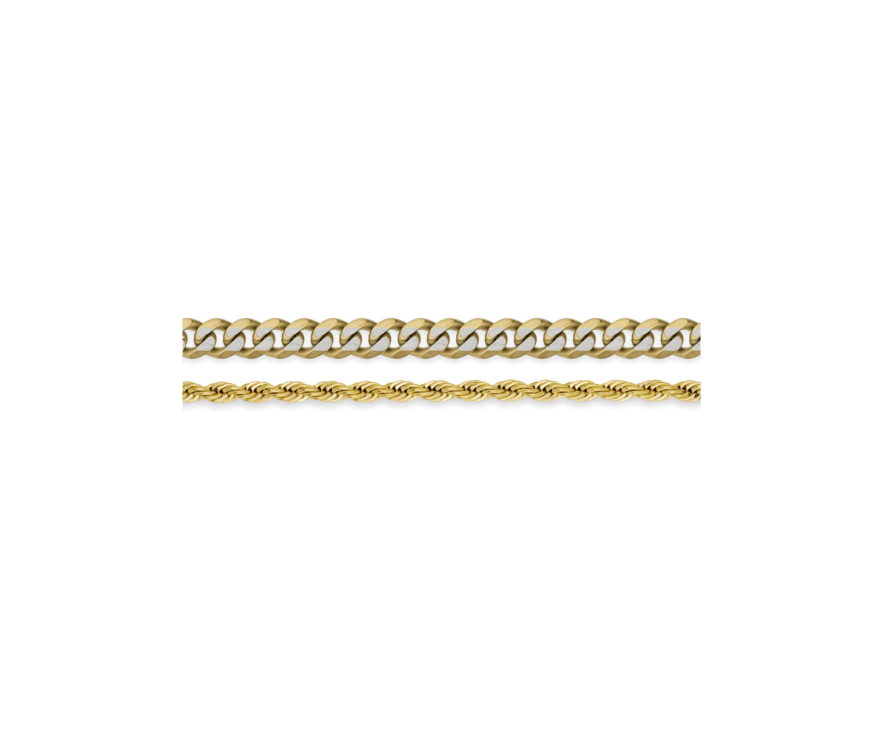 Stainless Steel 8mm Curb & 4mm Rope Layered Chain Necklace with Gold Tone Ip