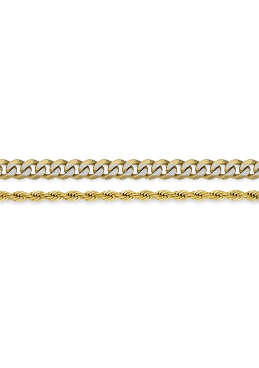 Stainless Steel 8mm Curb & 4mm Rope Layered Chain Necklace with Gold Tone Ip