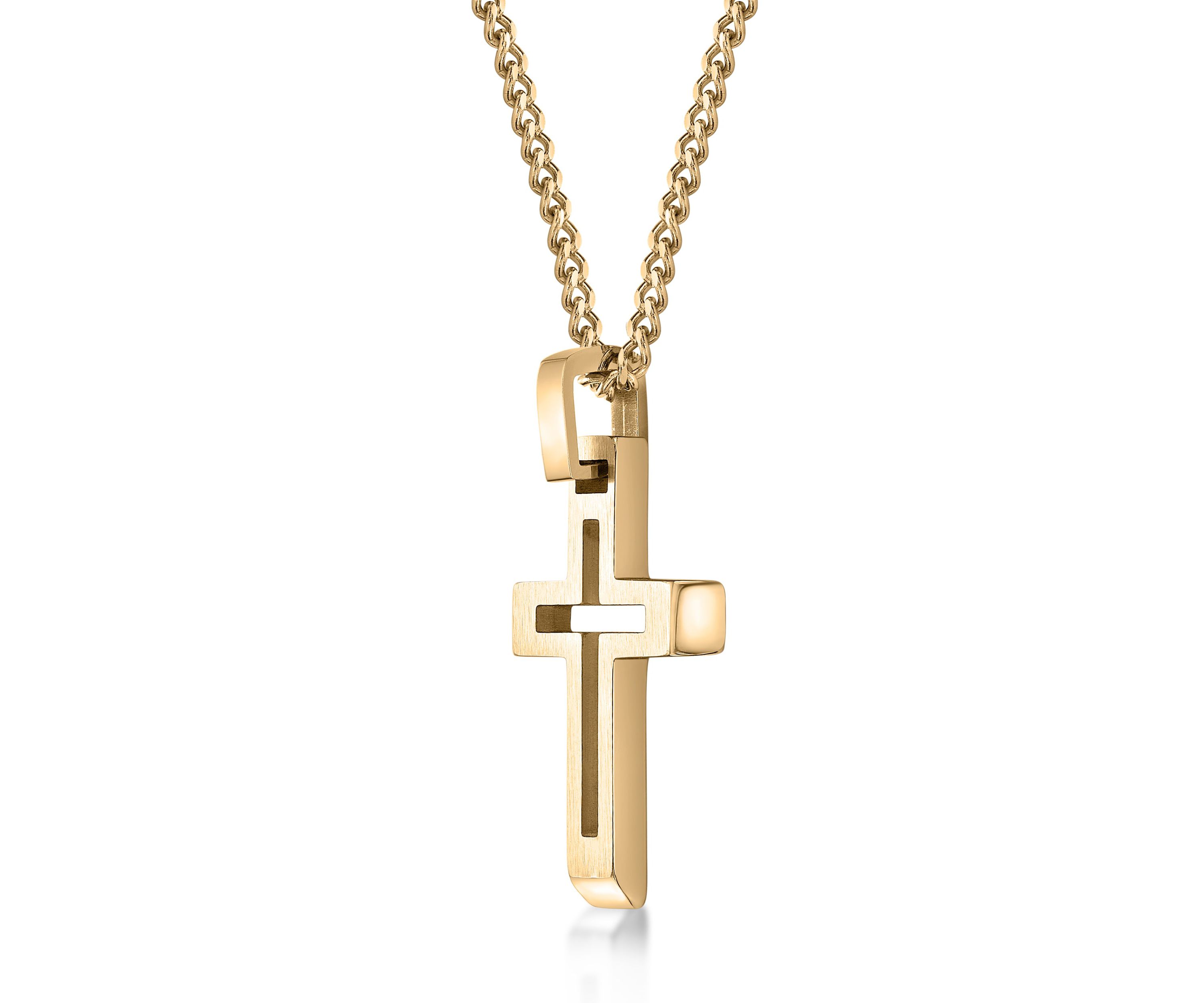 Stainless Steel Cross Pendant with Gold Ip and 24" Curb Chain