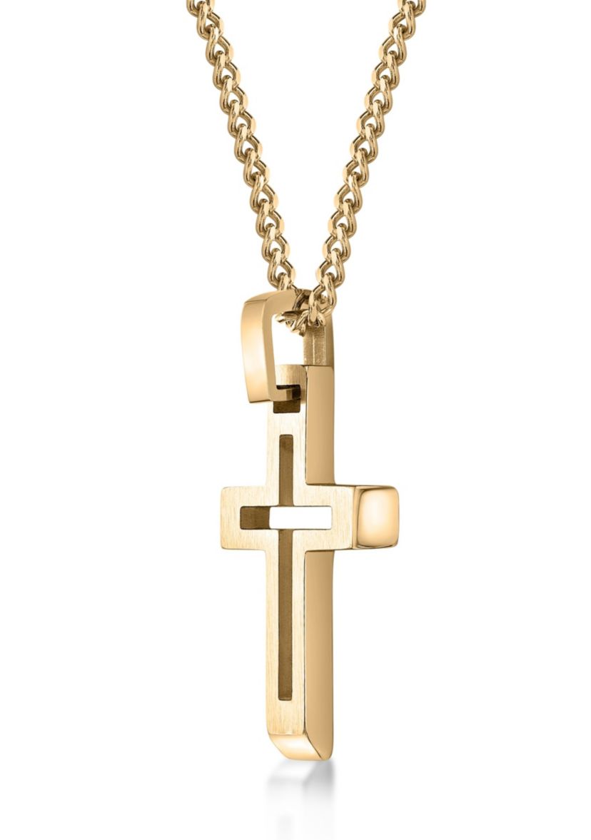 Stainless Steel Cross Pendant with Gold Ip and 24" Curb Chain