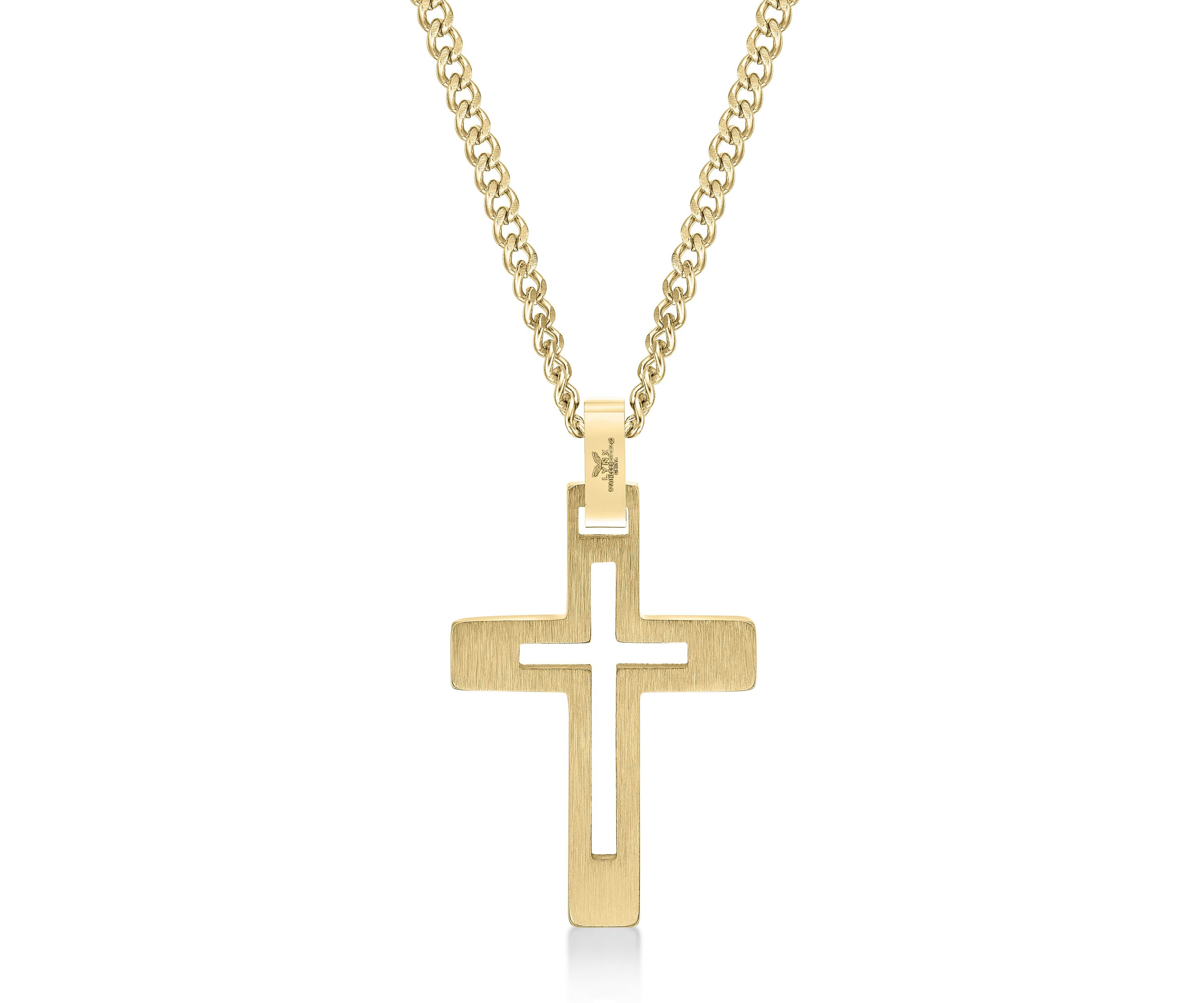 Stainless Steel Cross Pendant with Gold Ip and 24" Curb Chain
