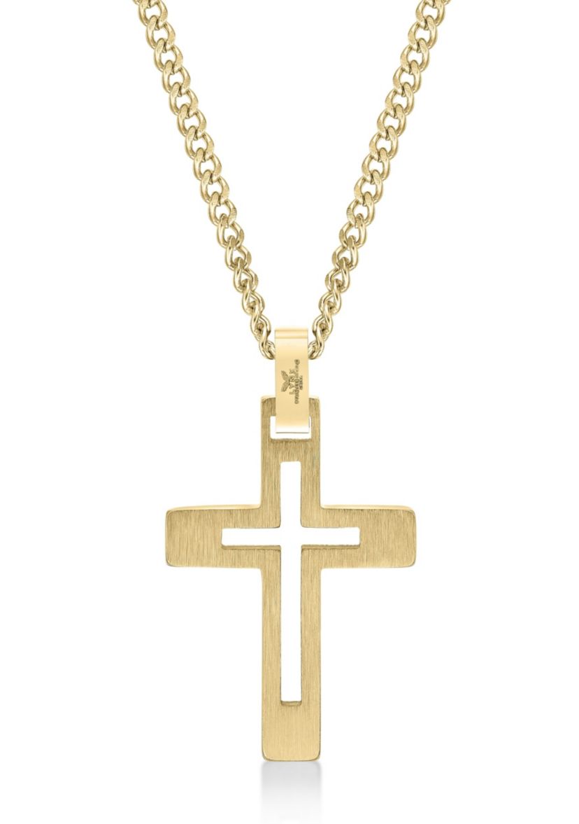 Stainless Steel Cross Pendant with Gold Ip and 24" Curb Chain