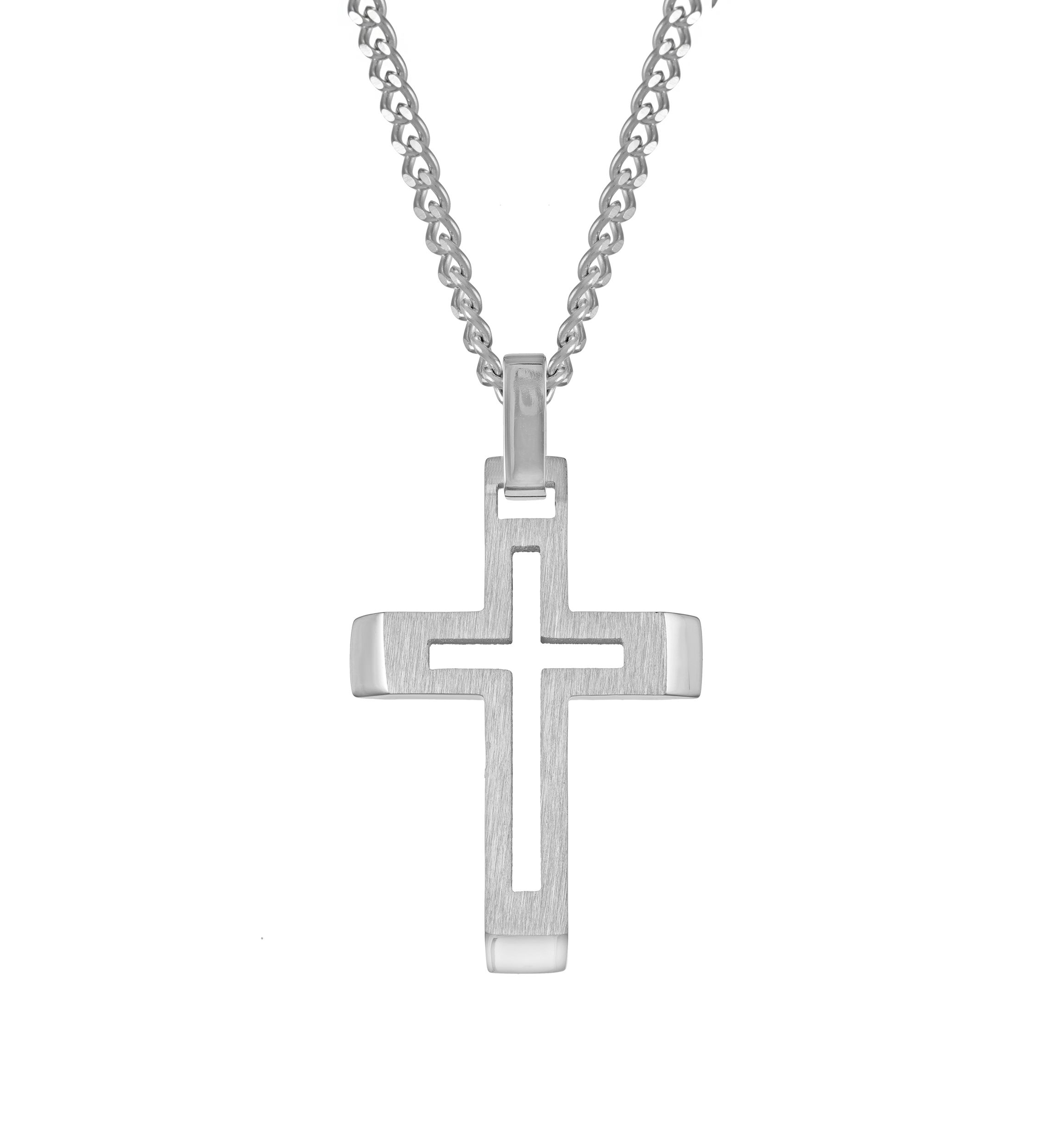 Stainless Steel Cross Pendant Necklace with 24 Inch Curb Chain 
