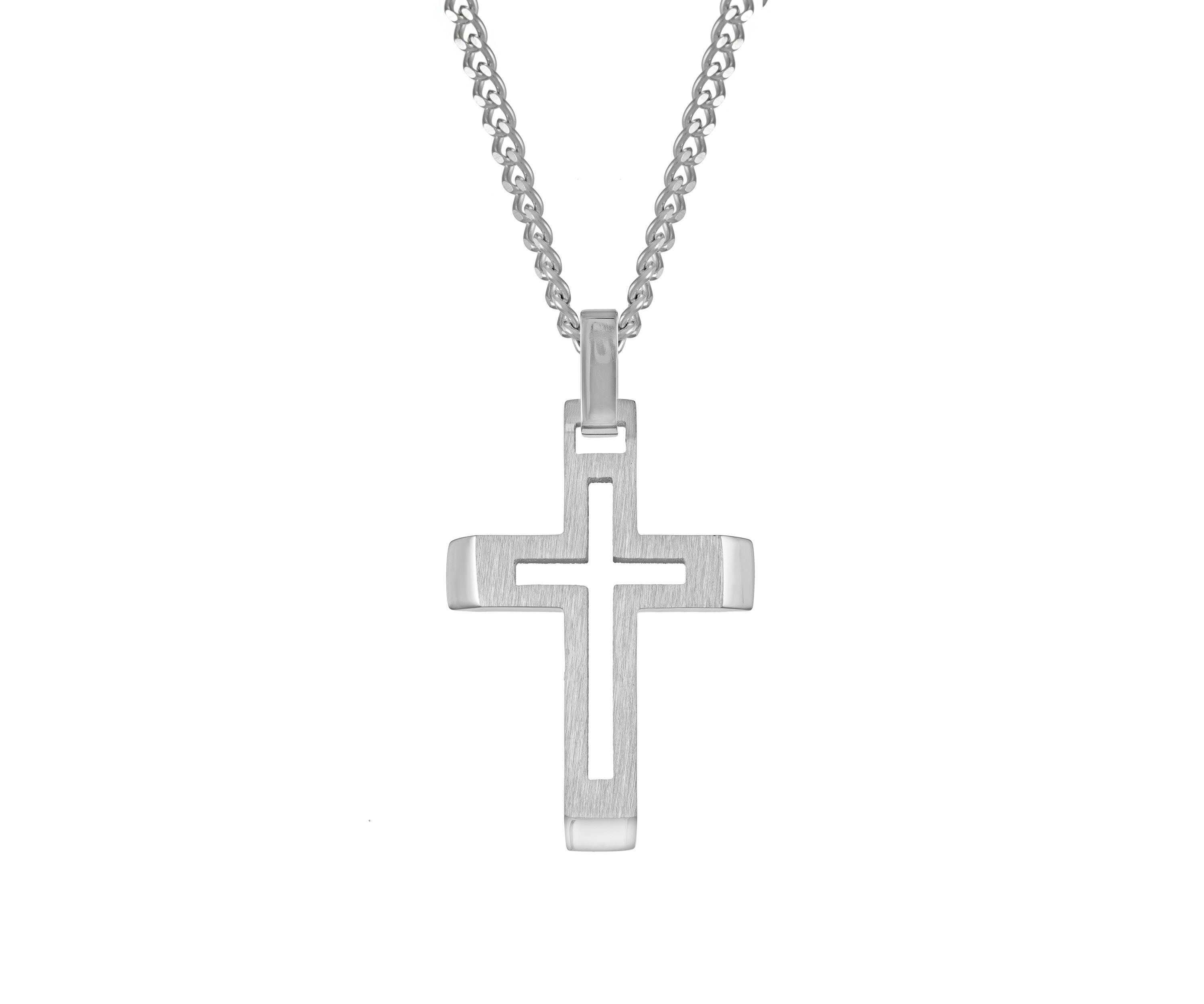 Stainless Steel Cross Pendant Necklace with 24 Inch Curb Chain 