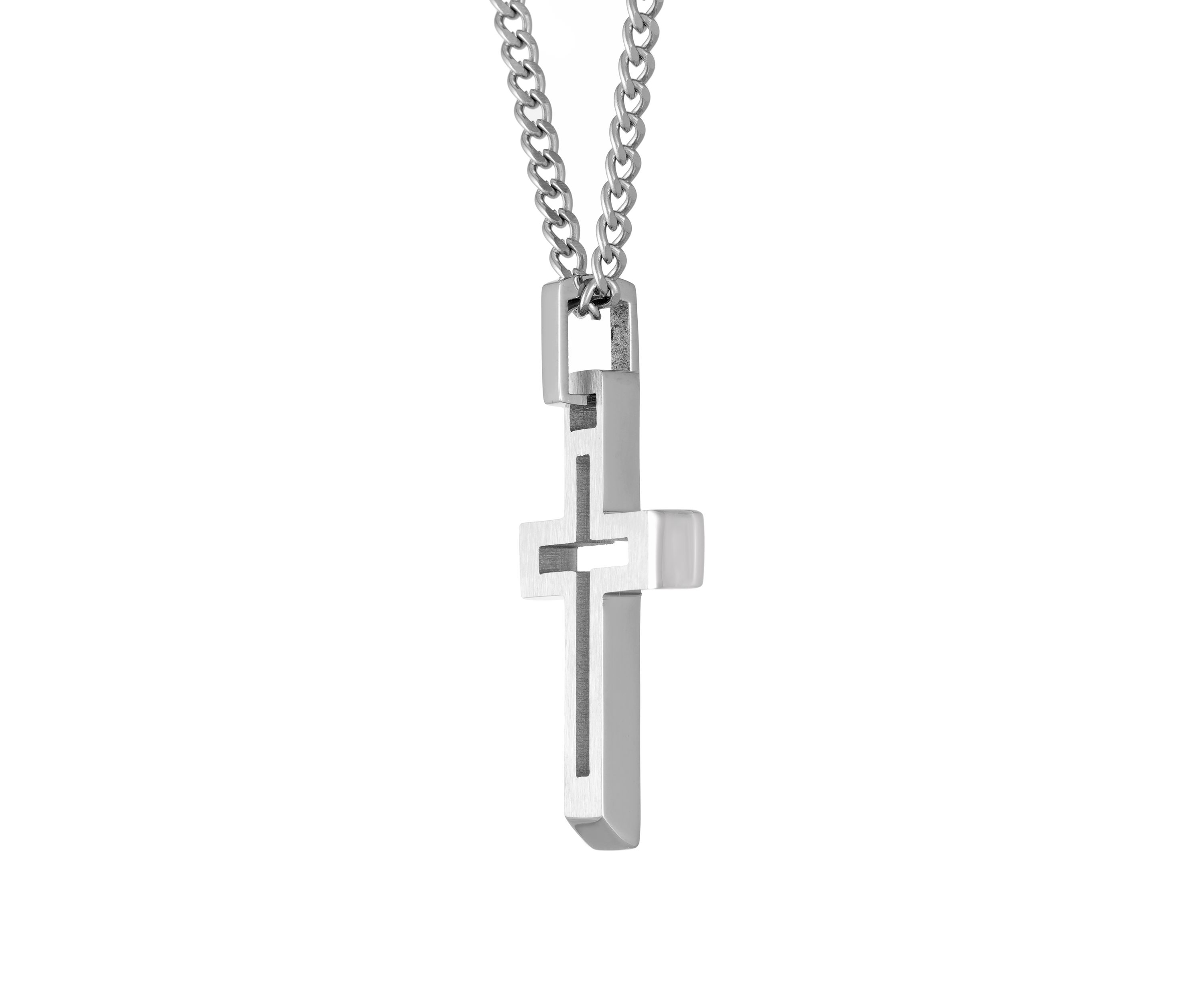 Stainless Steel Cross Pendant Necklace with 24 Inch Curb Chain 