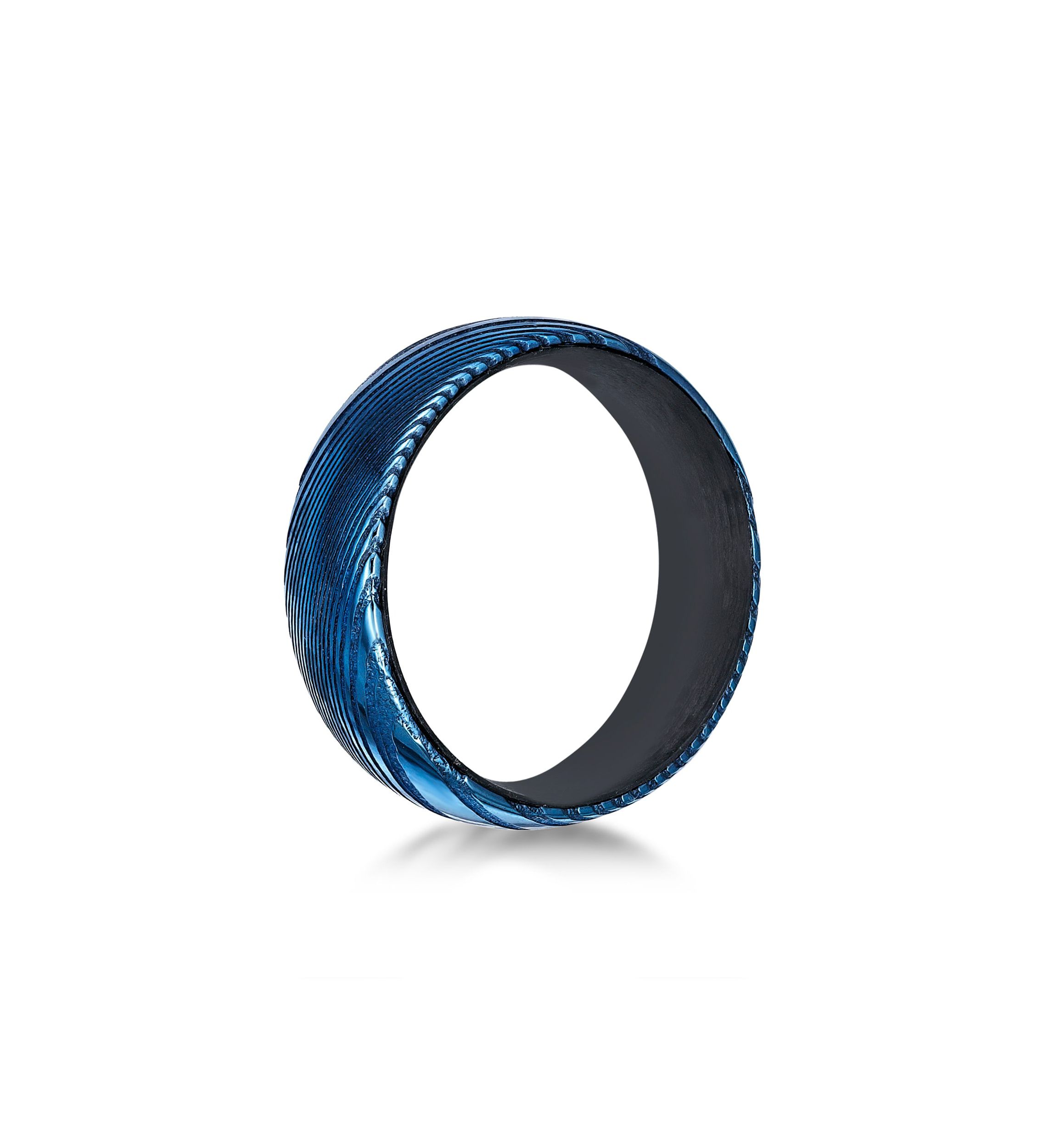 Damascus Steel Ring With Carbon Fiber Sleeve