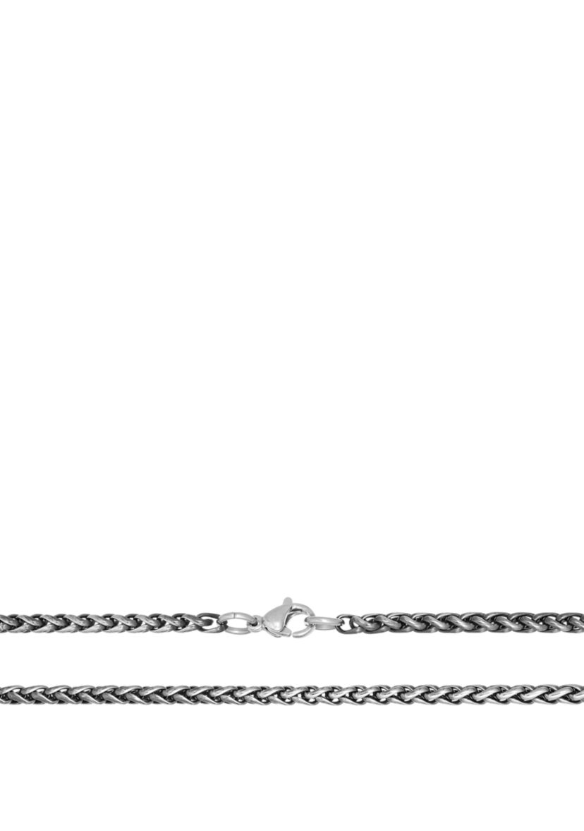 Stainless Steel Antique Finish Cross Pendant on 24 Inch Wheat Chain