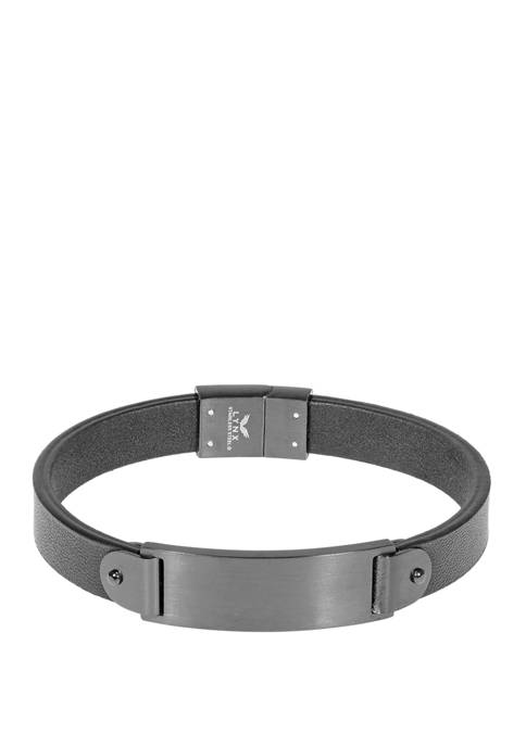 Stainless Steel and Black Leather Bracelet with BIP and Magnetic Lock