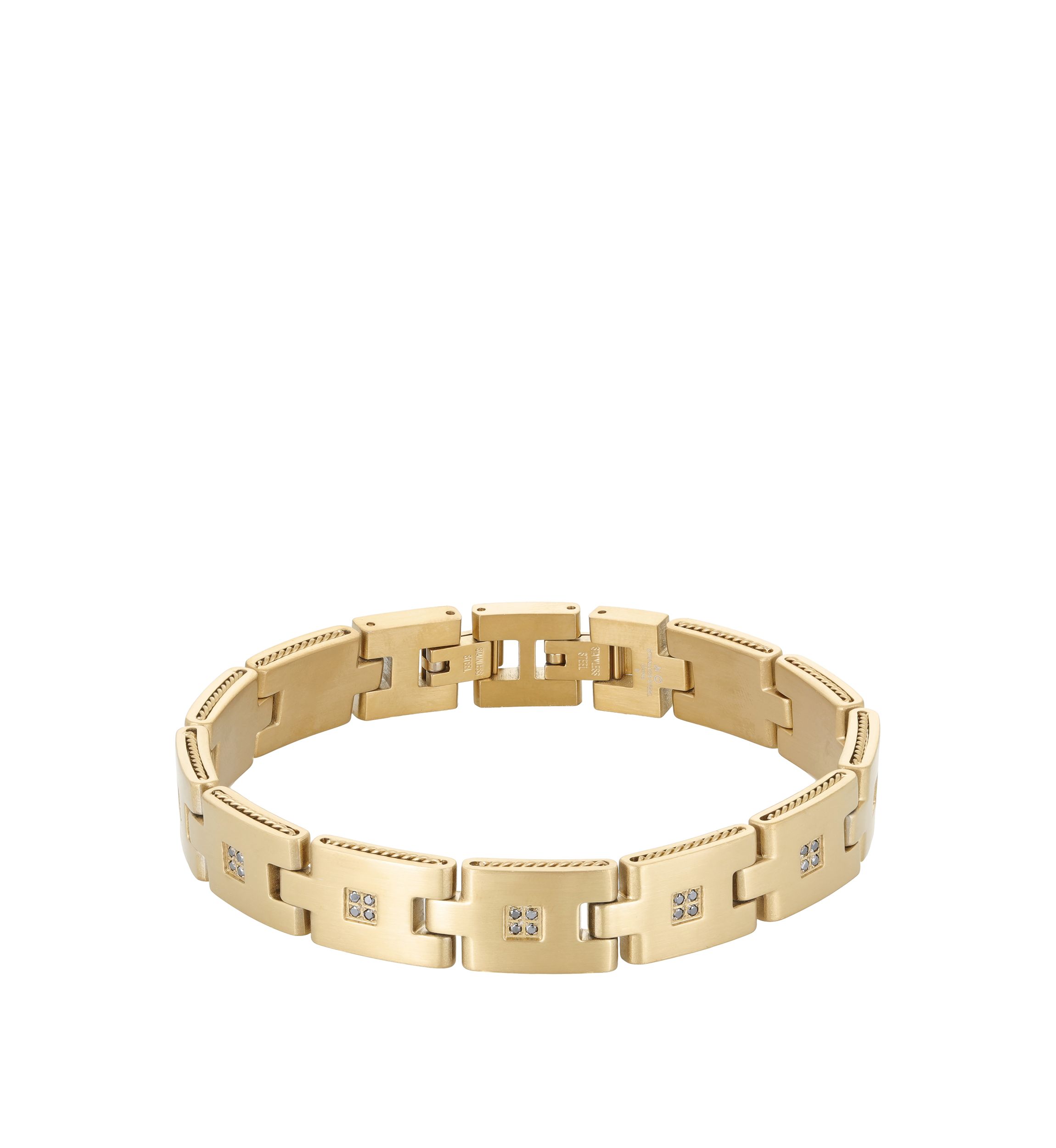 Stainless Steel Bracelet with Gold Ip & 3/8 ct. t.w. Black Diamond