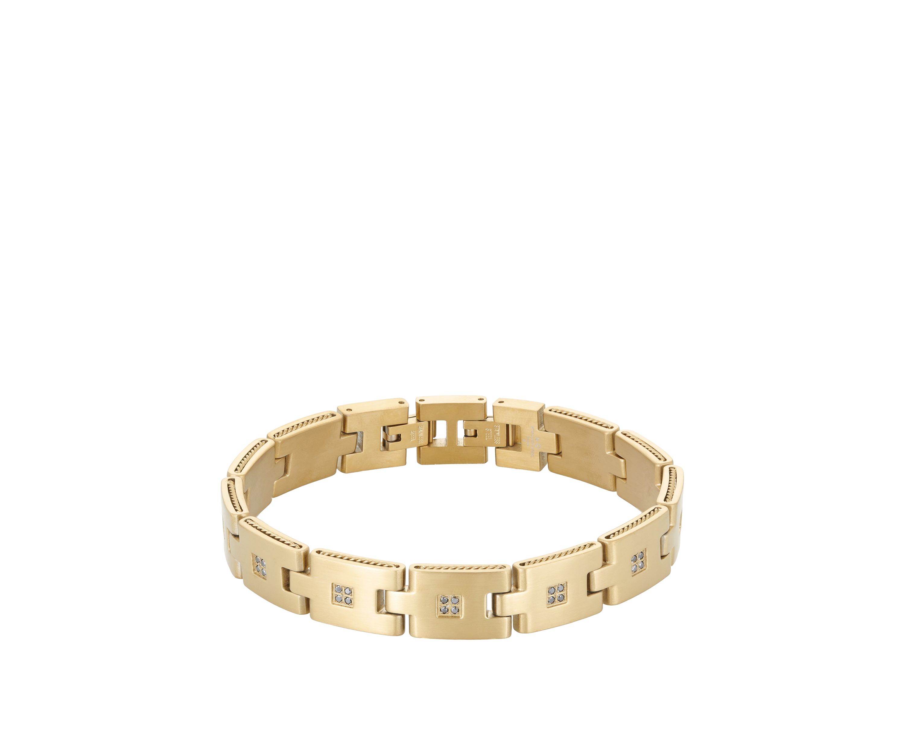 Stainless Steel Bracelet with Gold Ip & 3/8 ct. t.w. Black Diamond