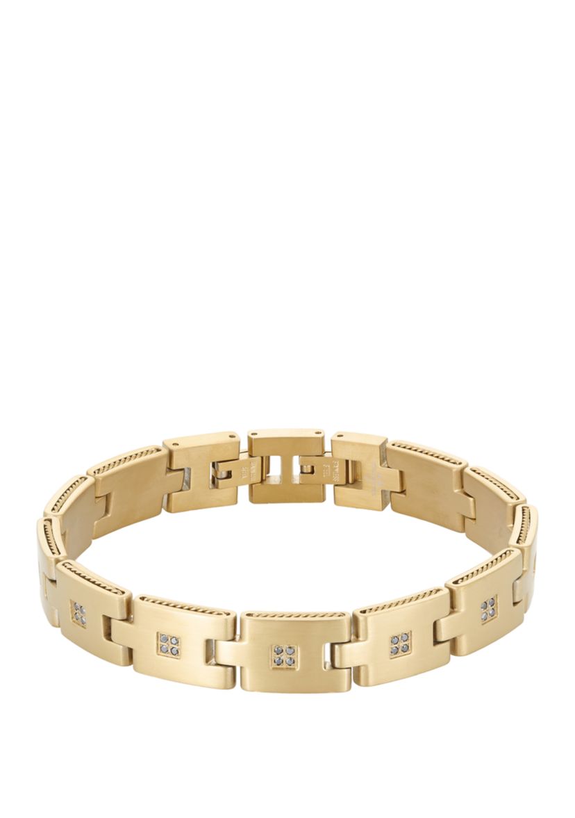 Stainless Steel Bracelet with Gold Ip & 3/8 ct. t.w. Black Diamond