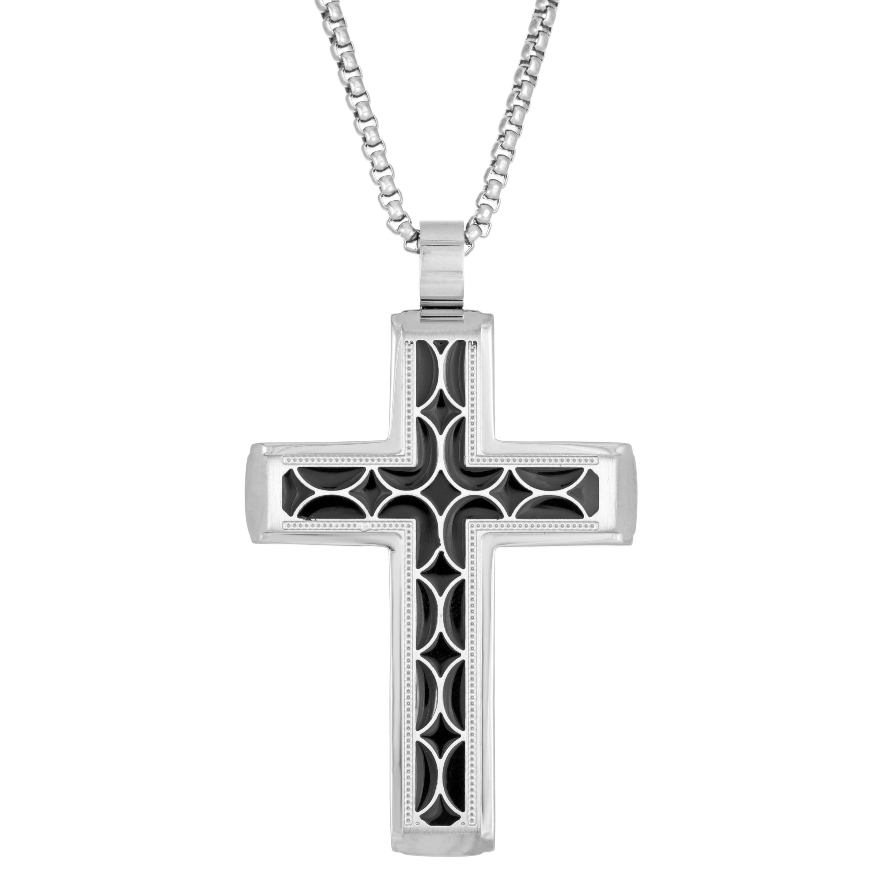 Stainless Steel Two Tone Cross Pendant Necklace