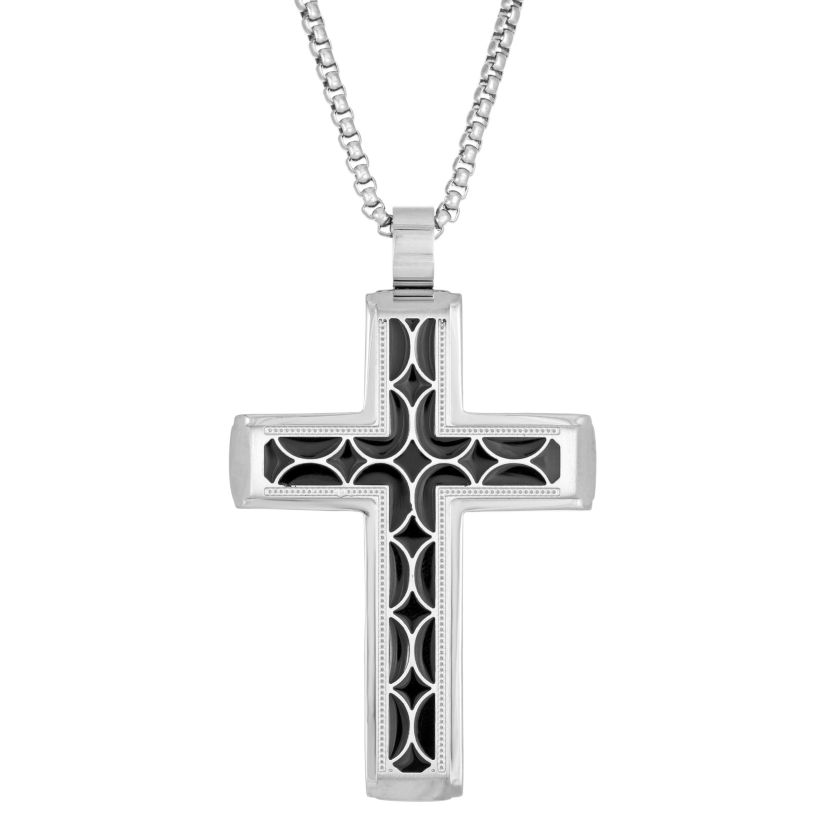Stainless Steel Two Tone Cross Pendant Necklace