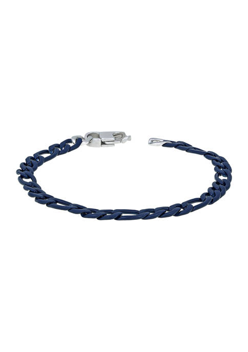 Stainless Steel 6 Millimeter Figaro Chain Bracelet with Blue Acrylic, 8.5 Inch