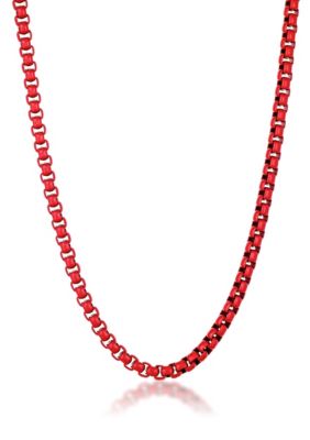 LYNX Men's Stainless Steel 6MM Round Box Chain Necklace with Red Acrylic Coating, 22" Length, 22 in