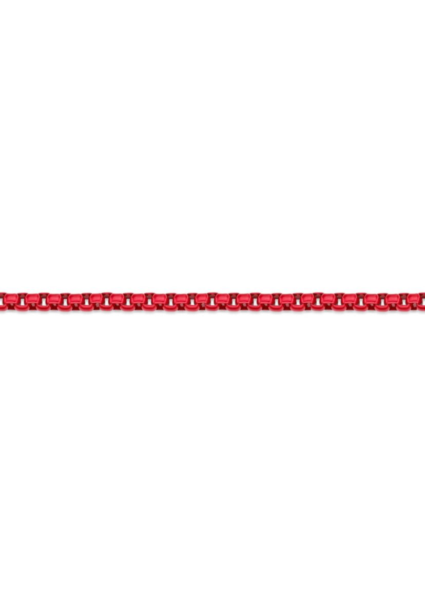 Stainless Steel 6MM Round Box Chain Necklace with Red Acrylic Coating, 22" Length