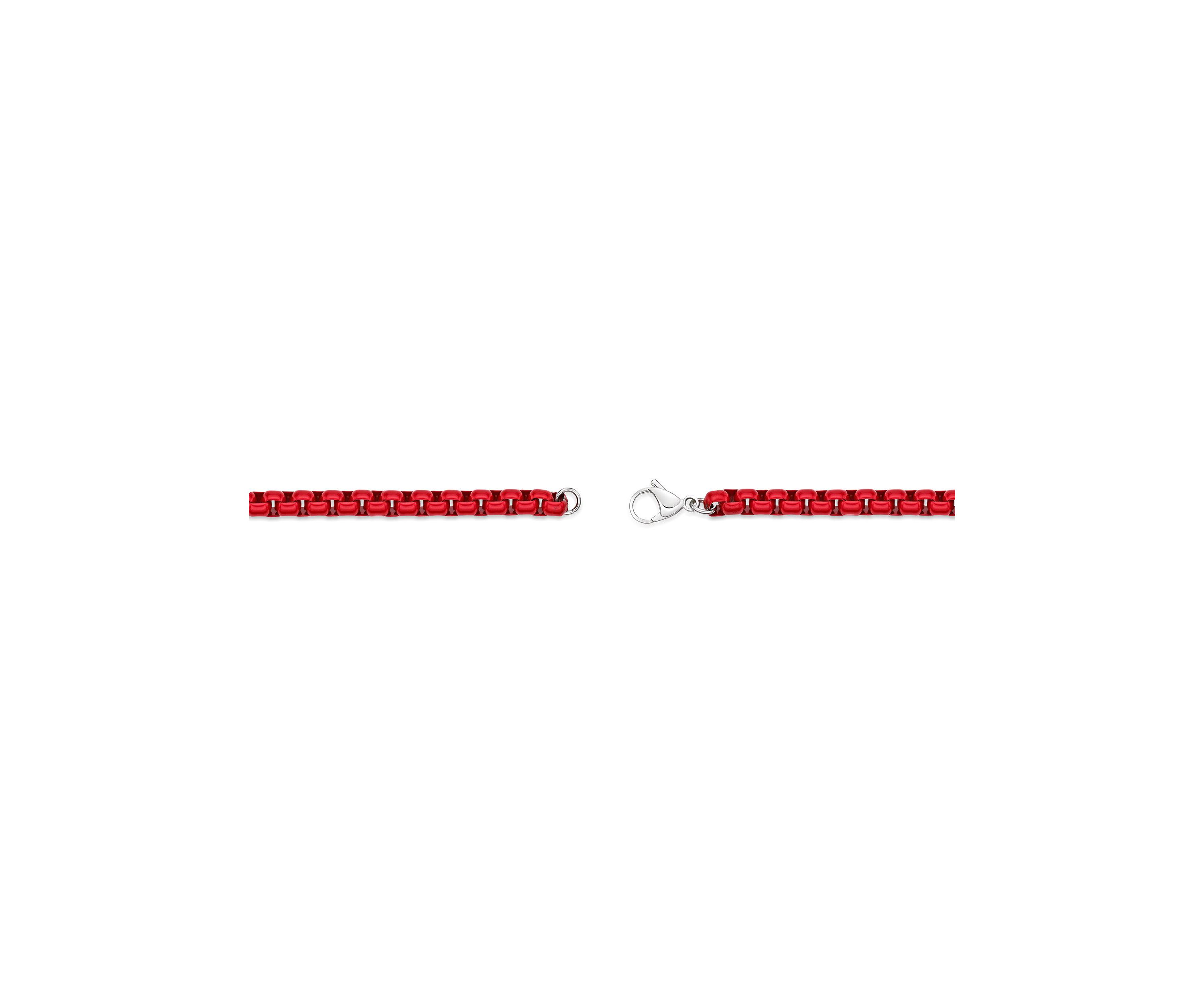 Stainless Steel 6MM Round Box Chain Necklace with Red Acrylic Coating, 22" Length