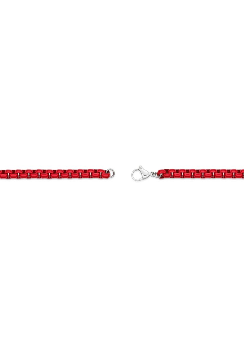 Stainless Steel 6MM Round Box Chain Necklace with Red Acrylic Coating, 22" Length