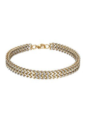 Belk & Co Men's Stainless Steel Two Row Foxtail Chain Bracelet with Gold Tone Ion Plating, 8.5 Inch, Yellow, 9