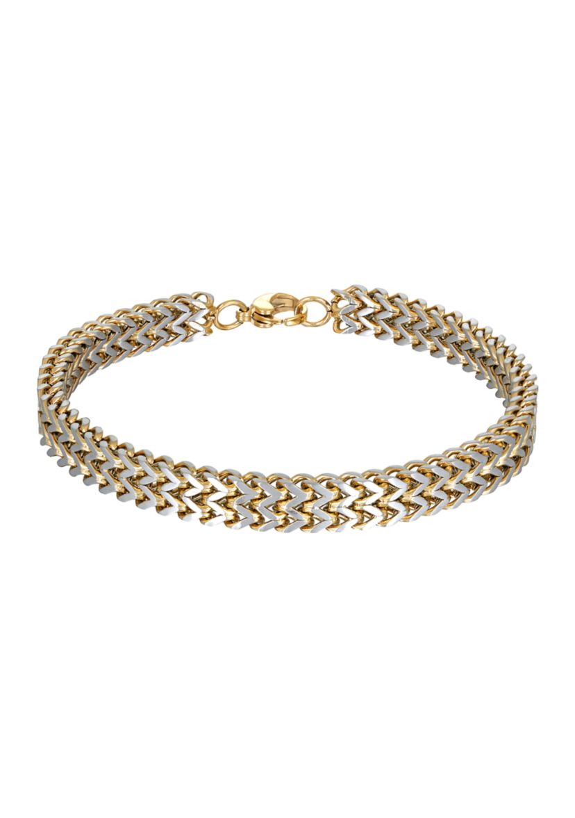 Stainless Steel Two Row Foxtail Chain Bracelet with Gold Tone Ion Plating, 8.5 Inch