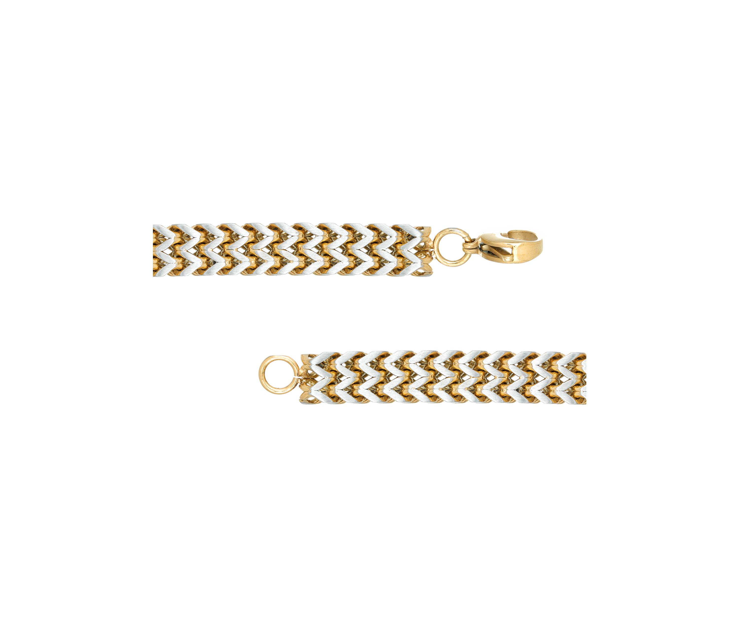 Stainless Steel Two Row Foxtail Chain Bracelet with Gold Tone Ion Plating, 8.5 Inch