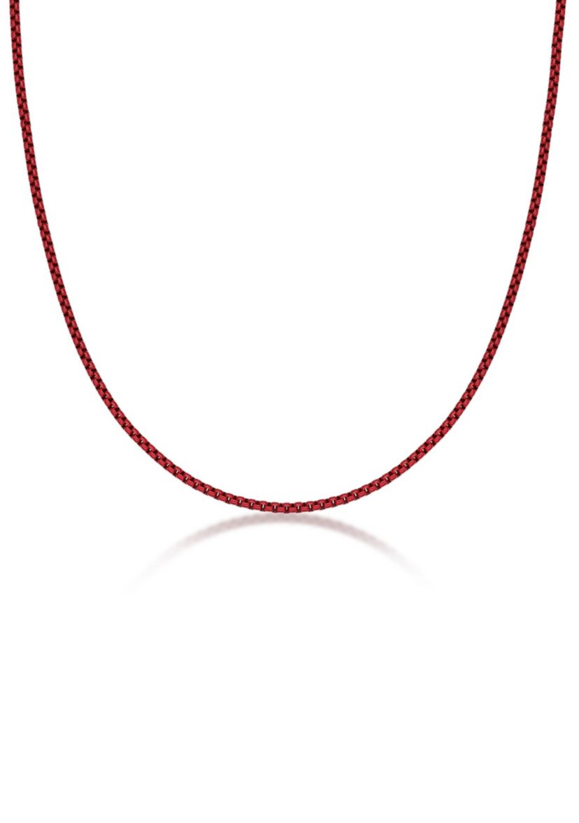 Stainless Steel 3MM Round Box Chain Necklace with Red Acrylic Coating, 18" Length