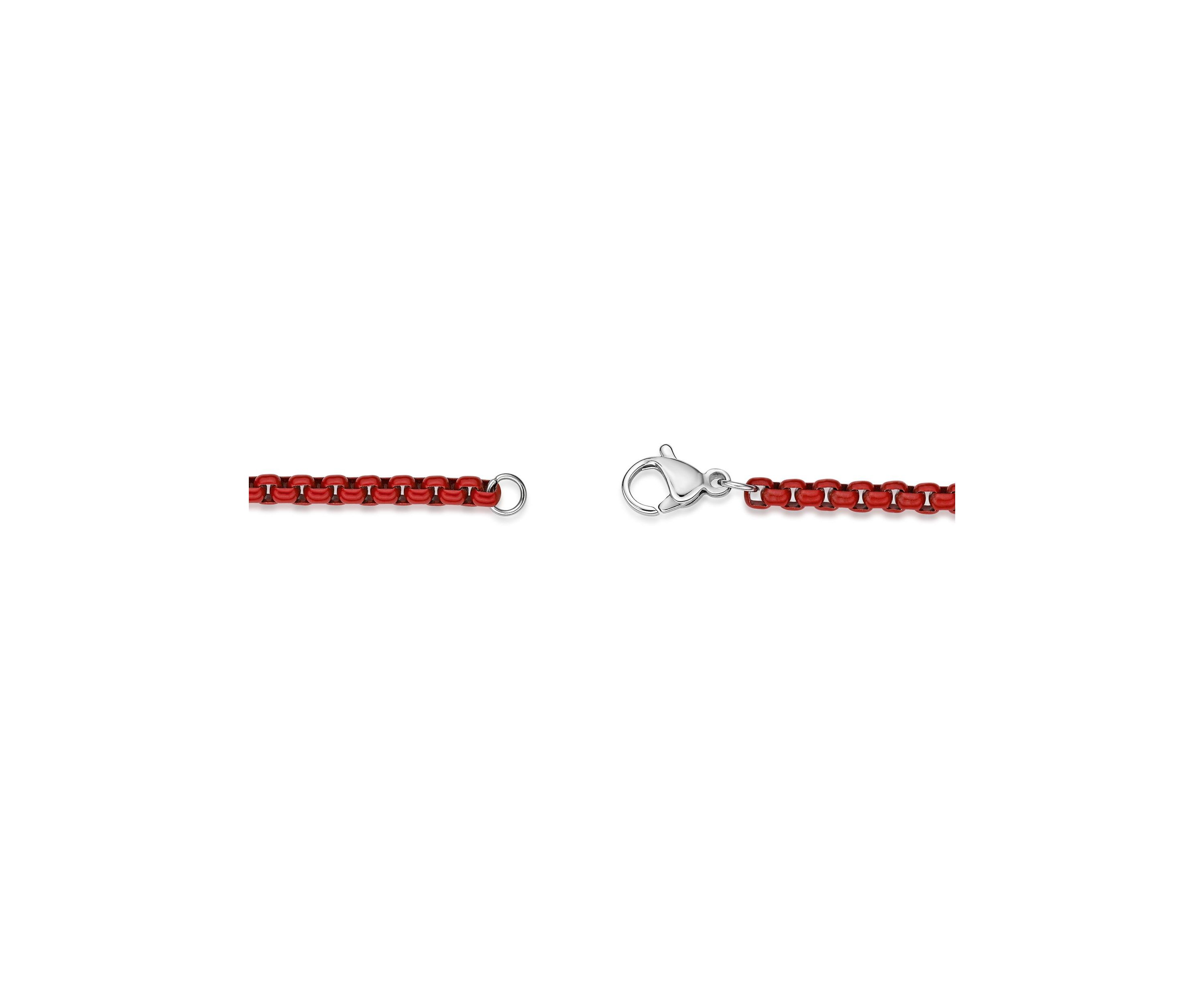 Stainless Steel 3MM Round Box Chain Necklace with Red Acrylic Coating, 18" Length