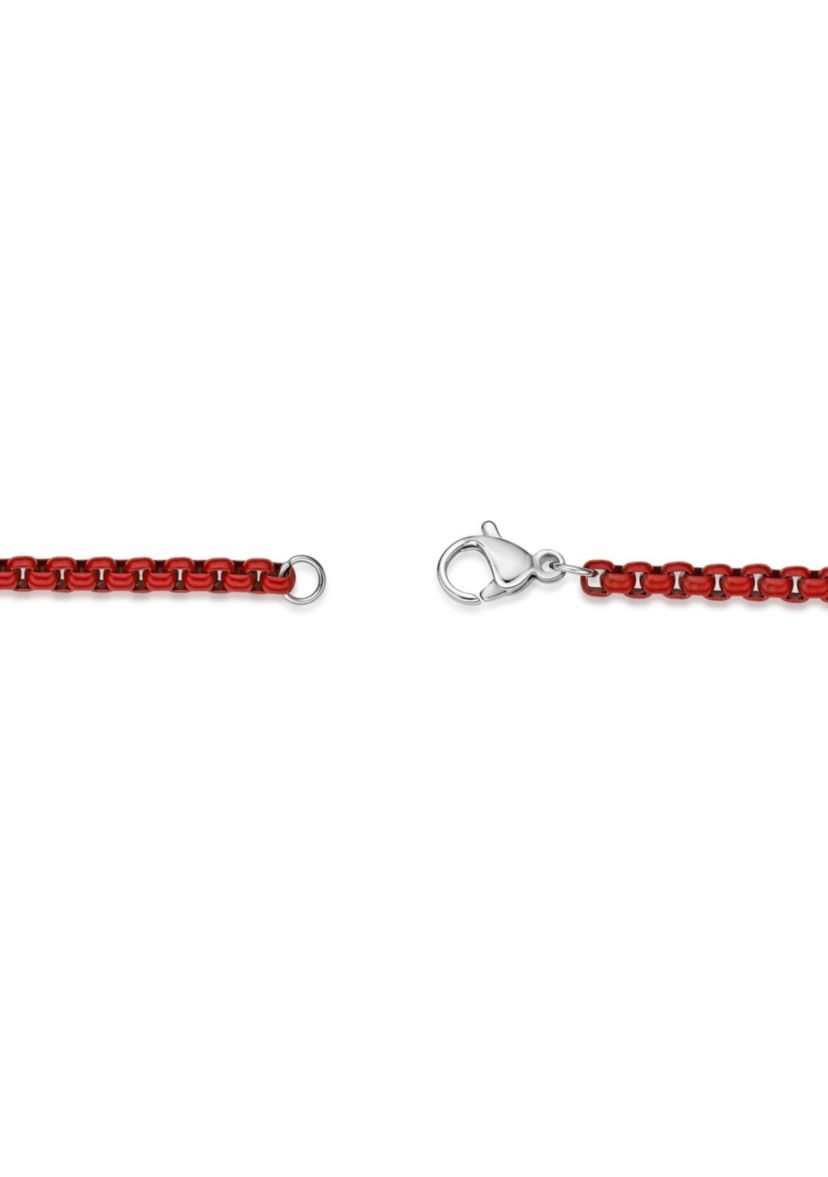 Stainless Steel 3MM Round Box Chain Necklace with Red Acrylic Coating, 18" Length
