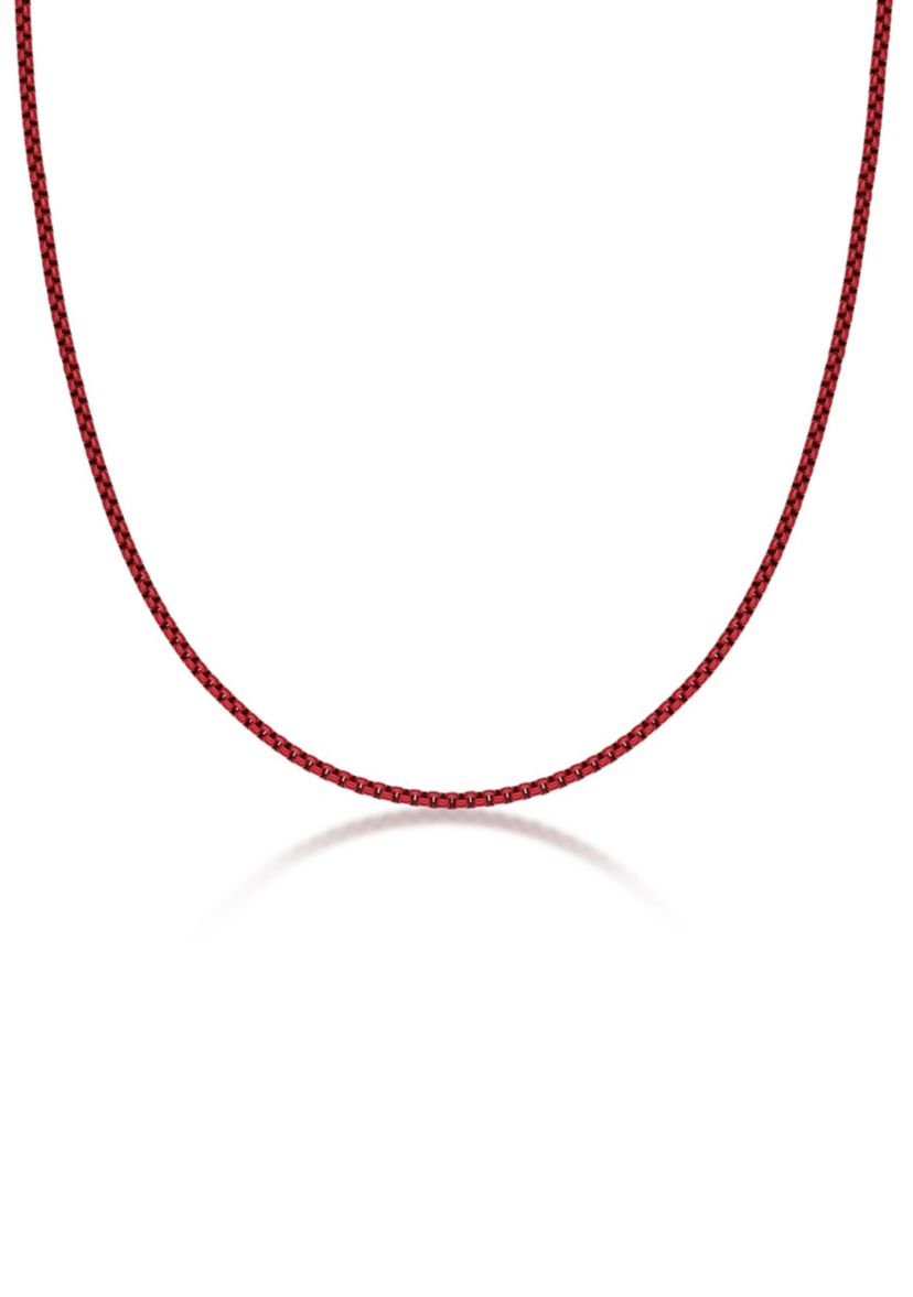 Stainless Steel 3MM Box Chain Necklace with Red Acrylic, 24” Length