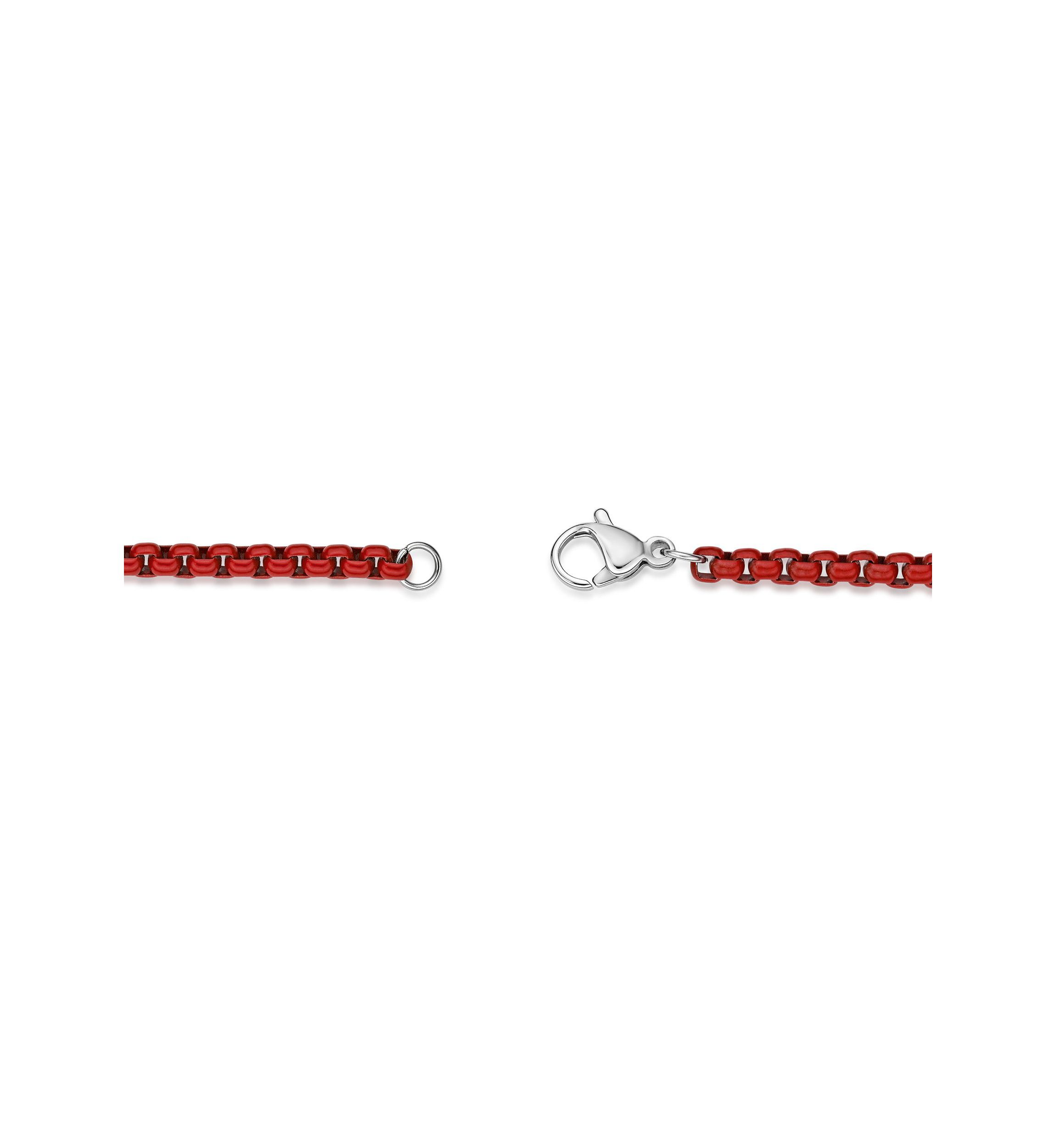 Stainless Steel 3MM Box Chain Necklace with Red Acrylic, 24” Length